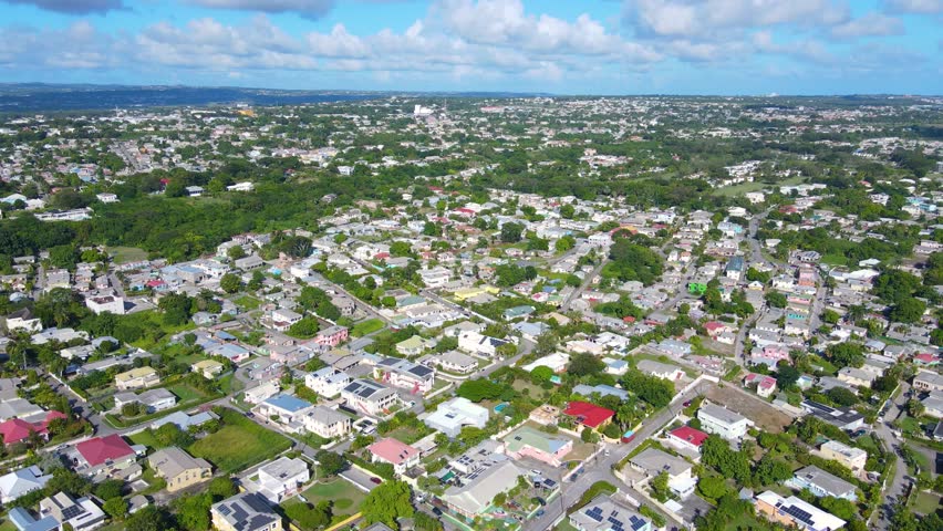 Hastings residential district and Hastings Beach aerial view South Coast in village of Hastings, Christ Church, Barbados. 
