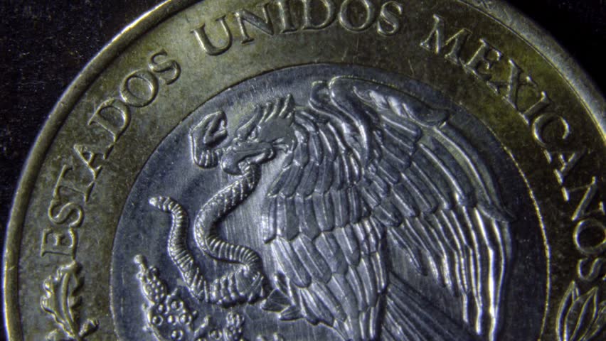 Macro Detail Mexican 10 Pesos Coin, Eagle and Snake Symbol