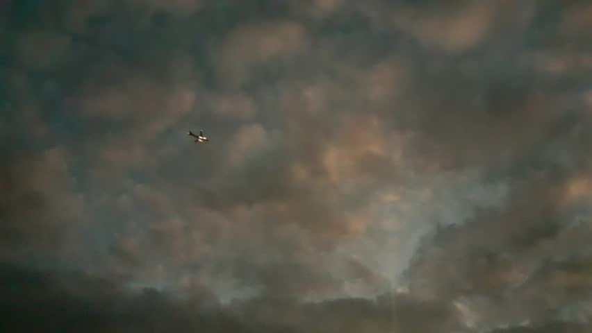 Airplanes in the evening sky.