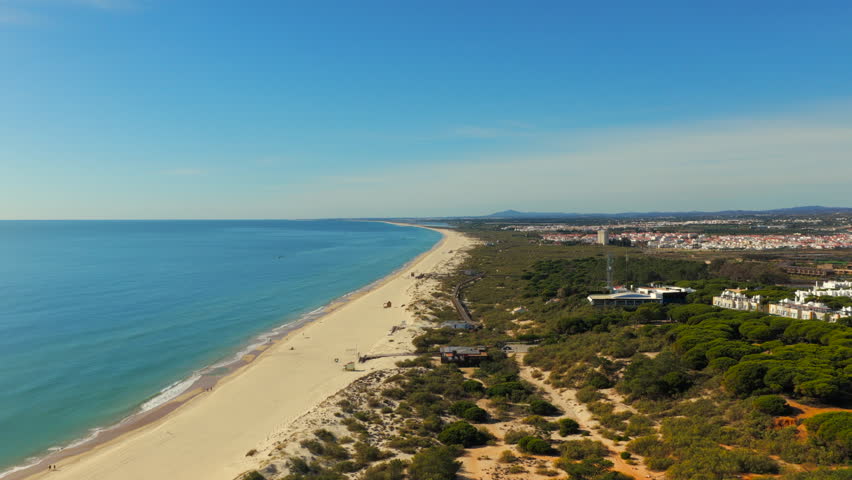 Aerial Praia Verde Altura Beach, Endless Algarve Coastline
