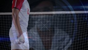 Athlete tracking incoming soccer ball and executing header for sports training with target overlays. Studio, net, jersey, football, motion, focus, dramatic - Powered by Shutterstock - Get 15% off with code: PIKWIZARD15