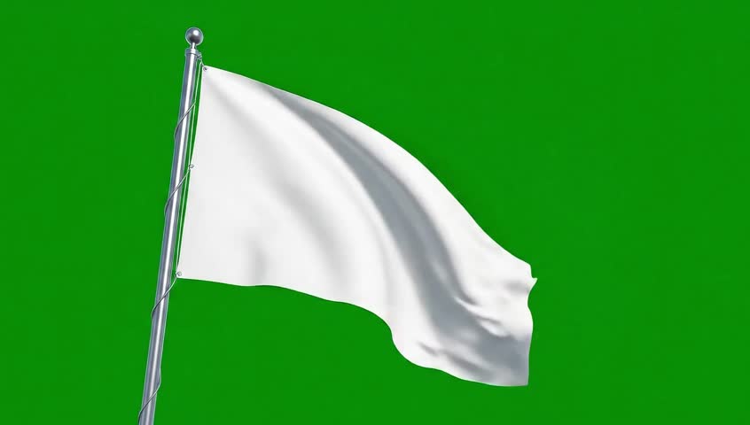 Waving Empty and Blank White Flag With Green Screen Background 3d Animation - CGI Empty and Blank White Flag Being Waved Flag on Chroma Key Background 4k Stock Video
