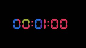 Digital clock timer countdown one minute colorful segments dark background - Powered by Shutterstock - Get 15% off with code: PIKWIZARD15