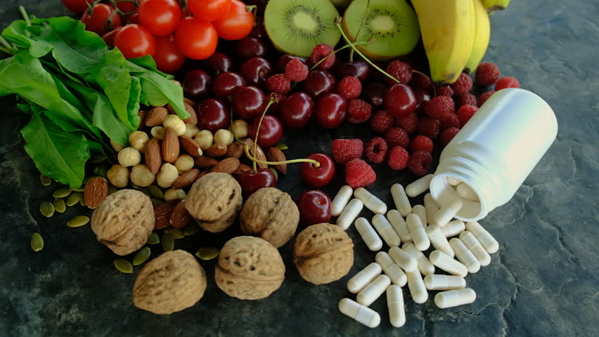 Foods containing melatonin on a beautiful background. Selective focus.