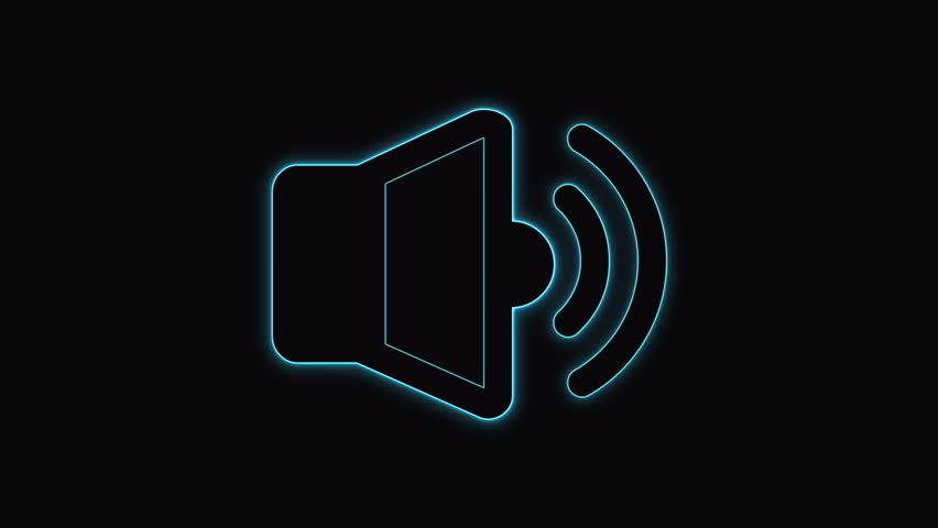 Vibrating neon blue speaker symbol glowing on a black background. Bold, rhythmic, and perfect for music promos, audio visualizers, DJ sets, streaming overlays, concert graphics, etc...