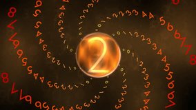 Digital Time Spiral Countdown in Warm Glowing Vortex. A glowing amber orb centers a whirl of orange numerals spiraling outward, symbolizing data, computation, and information flow. - Powered by Shutterstock - Get 15% off with code: PIKWIZARD15
