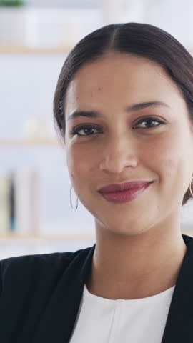 Realtor, face or woman in office with smile, pride or experience as property seller. Laugh, broker or real estate agent in workplace with confidence, profession or friendly service in housing market.