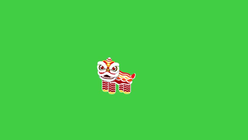 sstkChineseNewYear lion dance animation, myrealholiday, festival, green background 