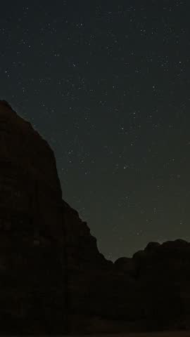 Starry Night Sky in Wadi Rum Desert. Time lapse