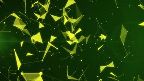 Abstract digital network grid with connected yellow particles and lines moving in a dark green space, representing technology and data flow. - Powered by Shutterstock - Get 15% off with code: PIKWIZARD15