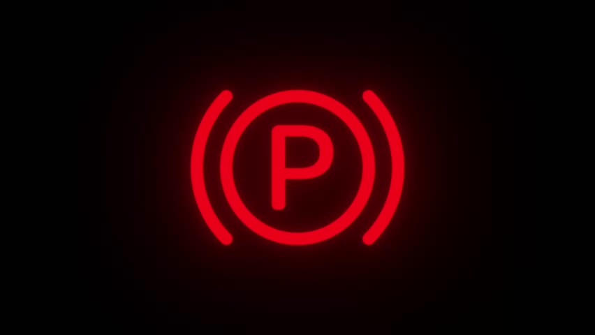 Parking brake warning sign icon flashing animation on dark black background for safety alerts