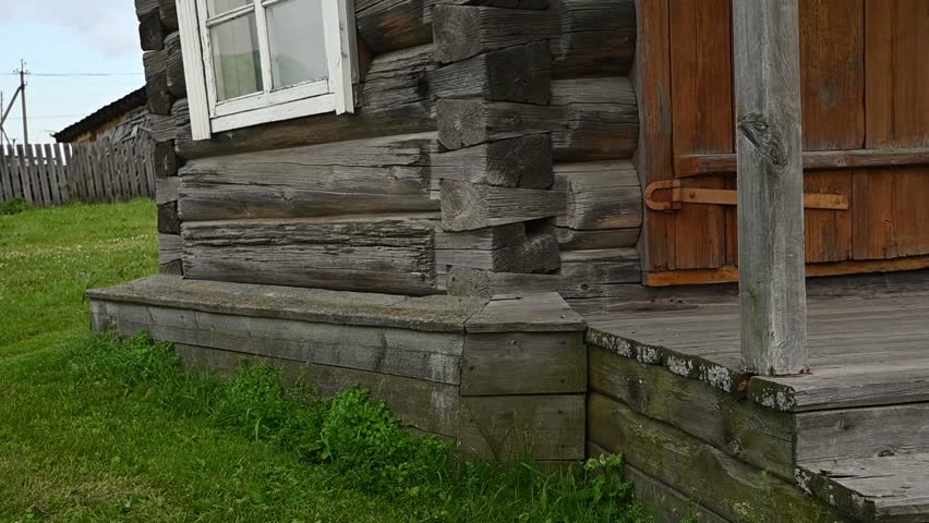 18th Century Wooden Log Buildings in a Rural Village
