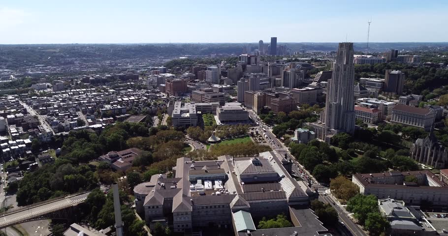 Cityscape of Pittsburgh, Pennsylvania, United States. Carnegie Museum of Natural History, Cathedral of Learning and Hillman Library in Background