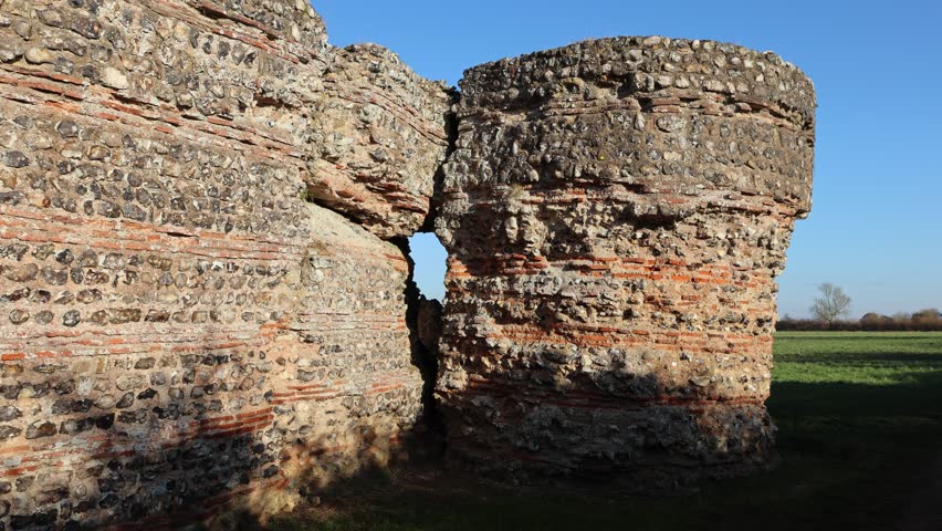The Roman Walls of Burgh Castle Roman Fort in 8K, Norfolk Broads, UK