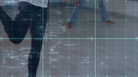 Female dancer holding one-leg balance in class, camera lifting showing grid overlaying for form. Fitness, dance, studio, barre, mirror, overlay, group - Powered by Shutterstock - Get 15% off with code: PIKWIZARD15