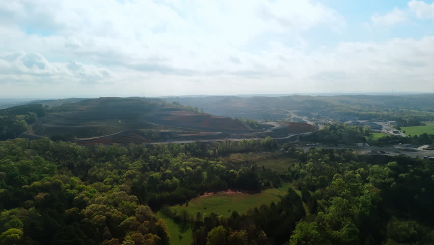 Aerial top down view of dense green forest of Tennessee woodland. Summer time