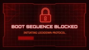 System failure animation showing boot sequence blocked, unauthorised access detected, and process failed alert. Red tech UI, security warning screen for tech and hacking videos. - Powered by Shutterstock - Get 15% off with code: PIKWIZARD15