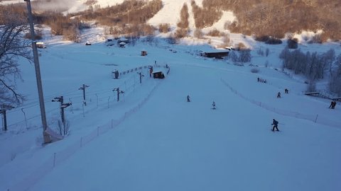 Drone Flying over Snowy Ski Slope