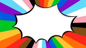 A white text bubble on a background of rotating rainbow stripes in the style of the LGBTQ+ pride flag. Simple, flat, looped animation for social media, presentations, and community support content. - Powered by Shutterstock - Get 15% off with code: PIKWIZARD15