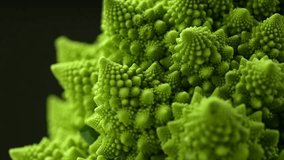 Romanesco broccoli cabbage or Roman Cauliflower abstract texture on black background, macro shot. Fresh Food design, vegan backdrop, slow motion, rotating - Powered by Shutterstock - Get 15% off with code: PIKWIZARD15