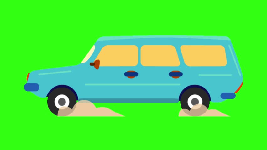 Animation of blue car on green screen