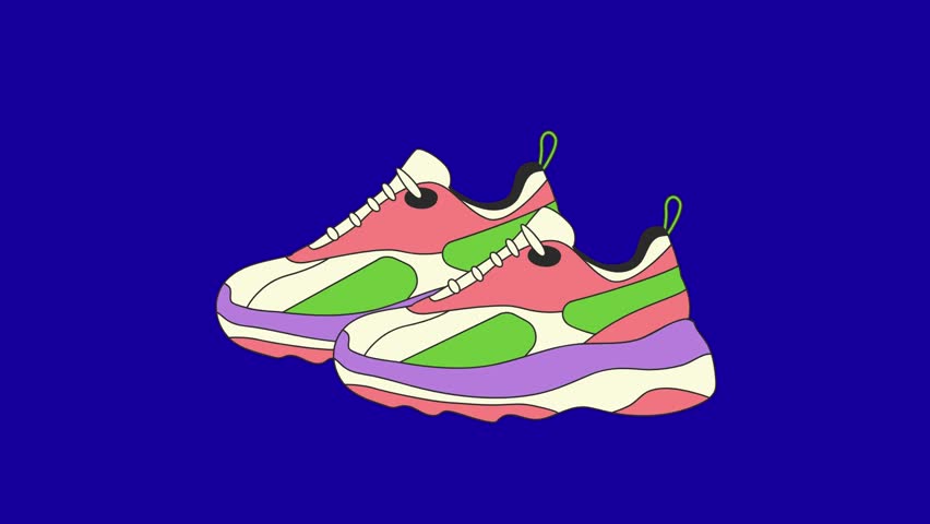 A pair of sneakers animation on blue screen