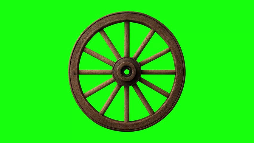 wooden cart wheel animation green screen chroma key HD 4K