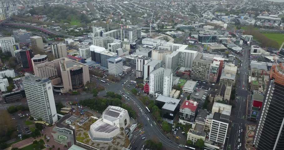 Aerial Drone View of Auckland City Skyline, New Zealand