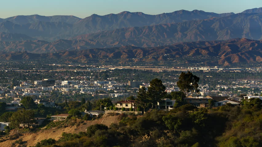San Fernando Valley Pan L Burbank from Studio City Sunset Time Lapse Los Angeles California USA
