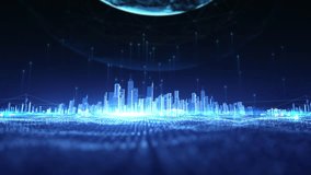 4k White blue trailing light lines appearing and moving vertically upwards, light illuminating virtual city, modern digital smart city, global communication and network big data internet connections. - Powered by Shutterstock - Get 15% off with code: PIKWIZARD15