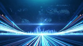 4k White blue trailing light lines appearing and moving vertically upwards, light illuminating virtual city, modern digital smart city, global communication and network big data internet connections. - Powered by Shutterstock - Get 15% off with code: PIKWIZARD15