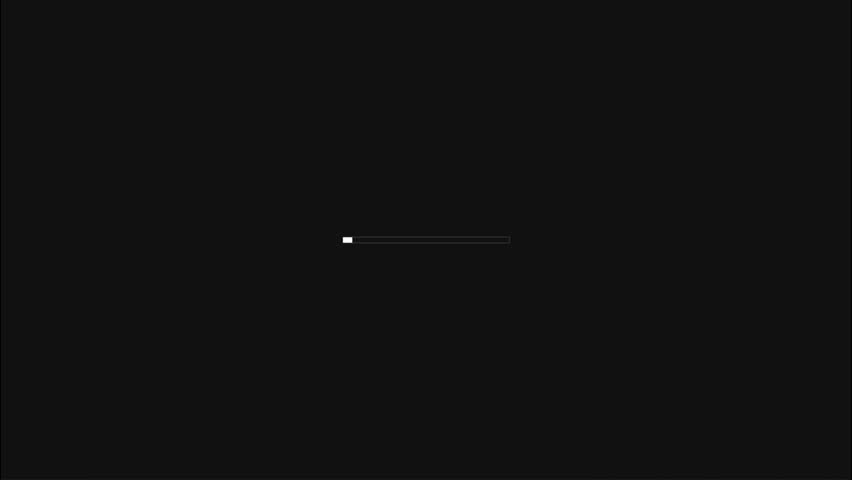 Rapidly moving loading progress bar animation on a solid black background. Ideal for indicating buffering, processing, or waiting in a sleek, digital interface.