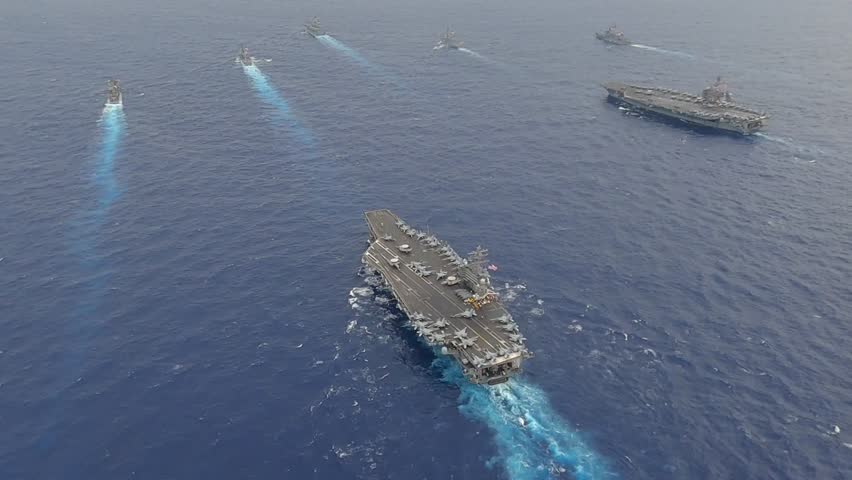 US Navy Aircraft Carriers USS Ronald Reagan and USS Carl Vinson Steam in Formation.