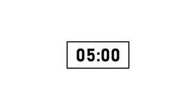 A digital clock showing 5 minute timer is centered within a thin black rectangular frame against a stark white background. Clear details and vibrant colors enhance visual appeal. - Powered by Shutterstock - Get 15% off with code: PIKWIZARD15