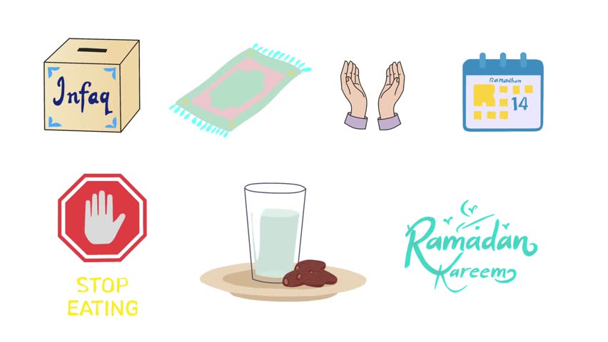 2D Animated Ramadan fasting elements set for Islamic content. Ideal for promos, education, social media, greetings, explainer, and spiritual videos.