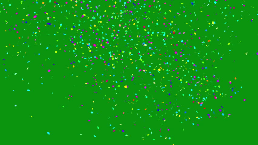 Confetti explosion. Colorful falling festive particles, stripes. Green screen, chromakey