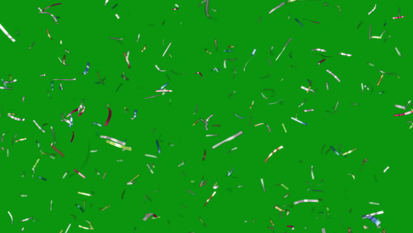 Confetti explosion. Colorful falling festive particles, stripes. Green screen, chromakey