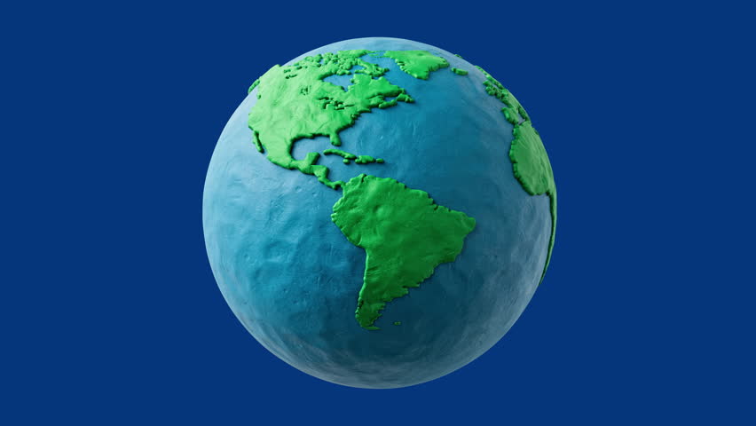 Rotating Clay planet Earth. Plasticine globe. Seamless loop animation. Green screen, chromakey