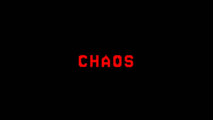 Red CHAOS text animation on dark background, representing disorder, intensity, and powerful emotion for dramatic titles and bold visual branding.