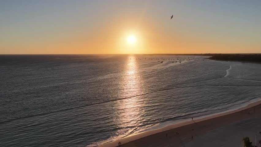 Sunrise Beach At Bavaro In Punta Cana Dominican Republic. Sunrise Skyline. Beach Landscape. Resorts Buildings. Sunrise Beach In Bavaro In Punta Cana Dominican Republic. Nature Background.