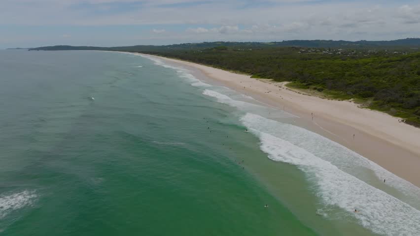Scenic aerial views of Tallow beach in Byron Bay, Australia