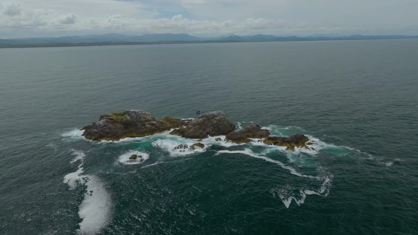 Scenic aerial views of Nguthungulli Julian Rocks Nature Reserve in Byron Bay, Nw South wales, Australia