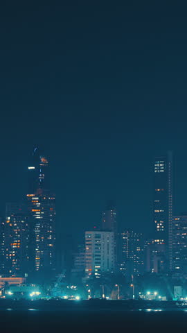 Mumbai, India. Evening City Skyline From Marine Drive Time Lapse, Timelapse, Time-lapse. Night City Life. Back Bay Coast Of Mumbai City. Mumbai Night Skyline. Skyscrapers In Night Illuminations.