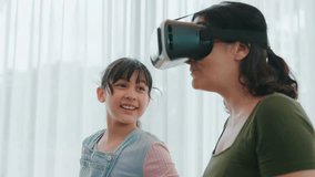 Granddaughter control laptop guide grandmother to dive in metaverse with VR. Senior adapt to technology activity communicate new generation kid cross generation gap strengthen family bond. Divergence. - Powered by Shutterstock - Get 15% off with code: PIKWIZARD15