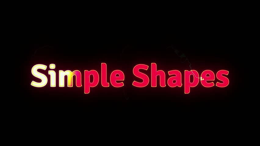 Glowing neon text spelling simple shapes illuminates a deep black background creating a dramatic and vibrant visual suitable for intros titles or abstract design elements emphasizing bold modern typo