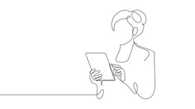 businesswoman using digital tablet portrait posing advertising one line drawing continuous minimalism 4K animation motion graphics - Powered by Shutterstock - Get 15% off with code: PIKWIZARD15