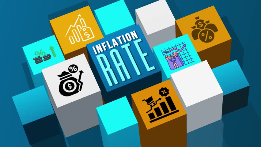Inflation Rate Concept Animation With Icons On 3D Cubes