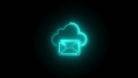 Glowing Cyan Neon Cloud Envelope Icon Animation Digital Communication Concept Dark Background - Powered by Shutterstock - Get 15% off with code: PIKWIZARD15