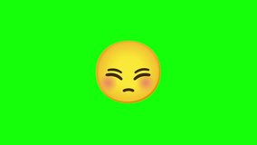 A yellow Flushed Face emoji with wide eyes and red cheeks on a chroma key green background. The camera zooms in quickly on the face as the eyebrows raise higher, emphasizing a reaction of shock. - Powered by Shutterstock - Get 15% off with code: PIKWIZARD15