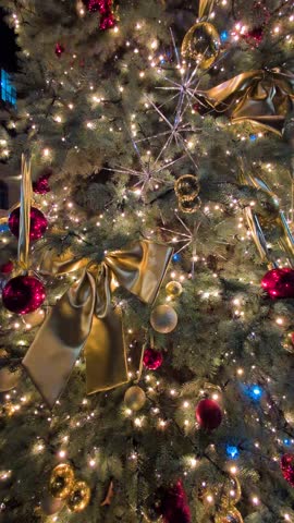 Christmas trees , decorations and lights in city